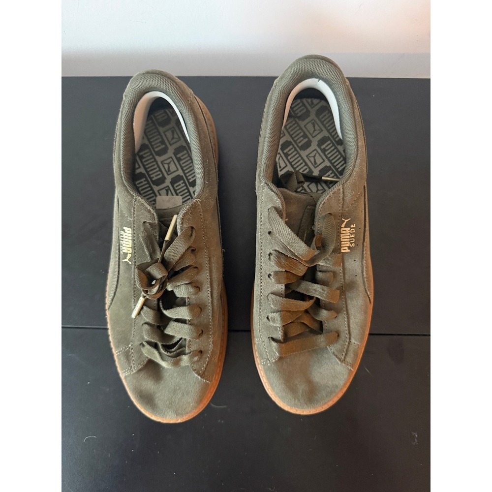 Puma Suede Trace Platform Sneakers Olive Green Gum Sole Womens US9.5 Shoes - Picture 7 of 10